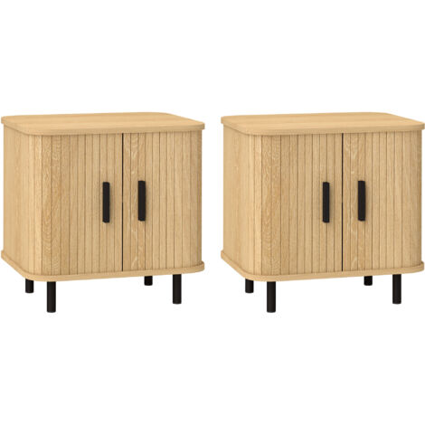 Paire de Commodes Scandinaves à 2 Niveaux en Bois et Acier, 48x40x48 cm, Couleur Noir et Chêne (1/5)