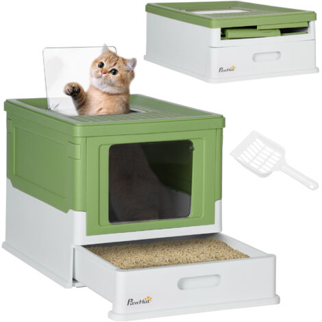Litière pour Chat Fermée avec Bac Amovible et 2 Portes, 47.5x35.5x36.7cm, Vert Clair (1/5)