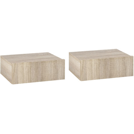 Commodes de Chevet Suspendues avec Tiroirs, 2 Pièces, Design Moderne en Panneau de Particules, 40x30x15 cm, Finition Bois Clair (1/5)