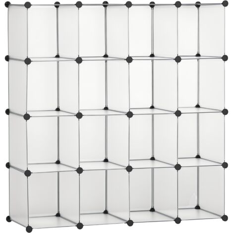 Étagère à Chaussures Modulaire 16 Casiers 30x30 cm, Acier et Polypropylène, Design Gain de Place 125x32x125 cm, Transparent (1/5)