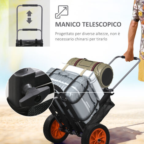 Chariot de Plage Pliable - Tout Terrain - Poignée Réglable - Noir - Parfait pour Plage, Camping, Jardinage
