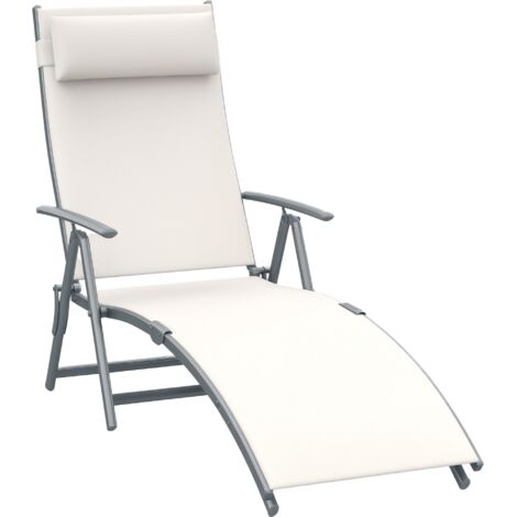 Chaise de Jardin Pliante avec Coussin, Dossier 7 Positions, 137x63.5x100.5cm, Beige (1/5)