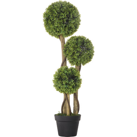 Plante Artificielle de Buis à 3 Boules avec Pot et Base Renforcée, Hauteur 90 cm (1/5)