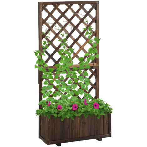 Jardinière Extérieure en Bois d'Épicéa avec Treillis à Plantes Grimpantes et Pot Intégré, 72.5x31.5x149.5 cm (1/5)