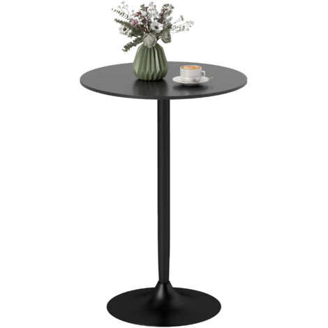 Table Ronde Haute de Bar Moderne avec Pied en Acier et Plateau MDF, Ø70x102cm, Noir (1/5)