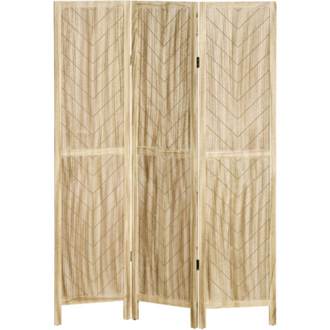 Paravent 3 Panneaux en Bois Pliant, Cloison de Séparation Intérieure Motif Chevron, 120 x 170 cm, Couleur Naturel Bois