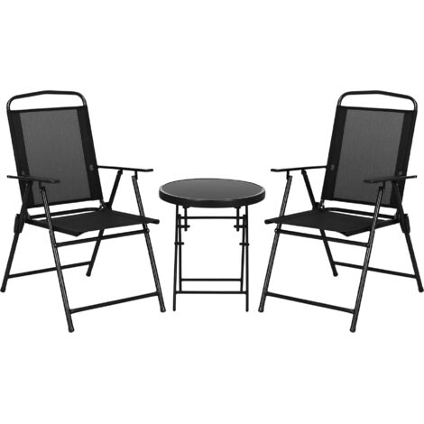 Set Jardin 3 Pièces avec 2 Chaises et Table Basse Métal Noir, 53.5x64x93 cm (1/5)