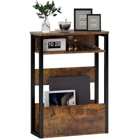 Table Basse Industrielle en Bois et Métal avec 2 Étagères, 46x18x58.5 cm, Brun (1/5)
