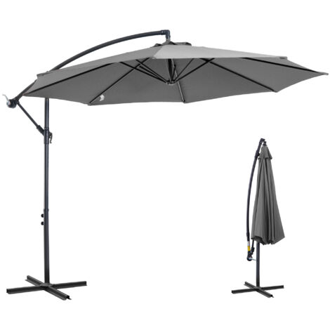 Ombrellon déporté 3x2.5 m avec manivelle, structure acier et toile polyester anti-UV, couleur gris (1/5)
