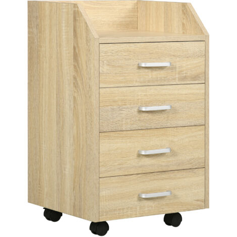 Armoire de Bureau en Bois avec 4 Tiroirs, Roulettes et Bords Relevés, 40x36x65cm, Stockage Organisé (1/5)