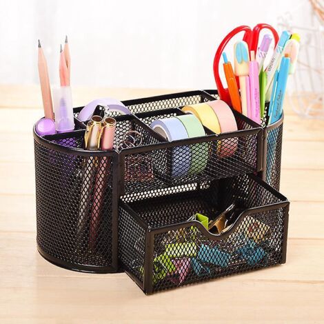 Desktop Storage Box, Metal Mesh Desktop Storage Box/pen Holder/desk Accessories/pen Holder, Home Office School Multifunctional Office Supplies, Black (1/5)