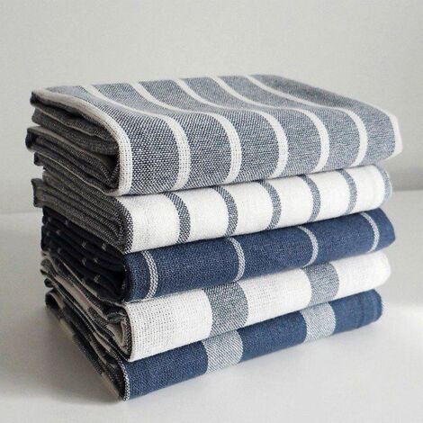 gris , Antibactrien Torchons De Cuisine X-large 70 X 45 Cm (5 Pc Set Of Waffle, Stripe & Checks) Torchon En Coton, Trs Absorbant Pour Le Nettoyage (1/5)