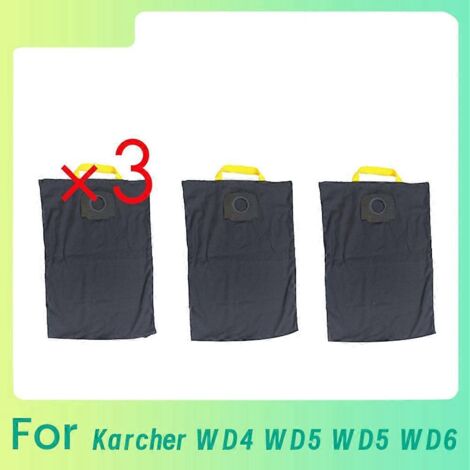 3 Sacs à Poussière en Tissu pour Karcher WD4 WD5 - Noir - Lot de 3 (1/5)