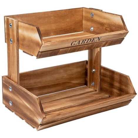 Panier à Fruits en Bois 2 Étagères, Rangement de Cuisine Polyvalent - Marron (1/5)