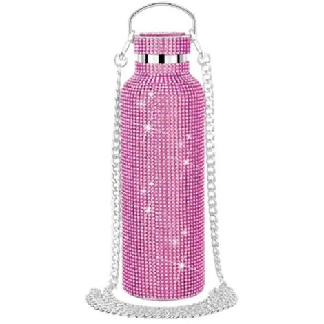 Bouteille d'eau à paillettes et strass, bandoulière, isotherme 600 ml C-- (1/5)