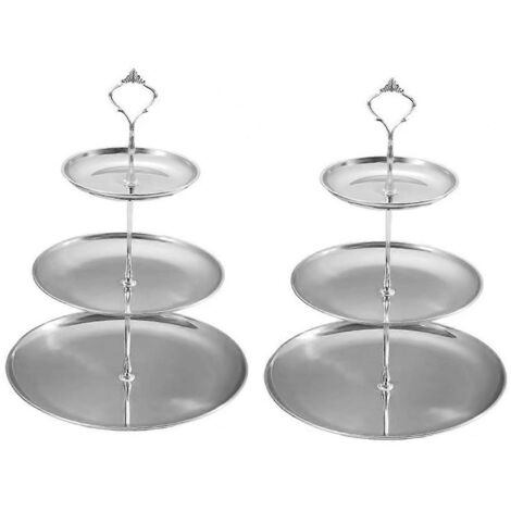 Plateau à plusieurs niveaux en acier inoxydable, assiette à dessert, assiette à fruits argentée (1/5)