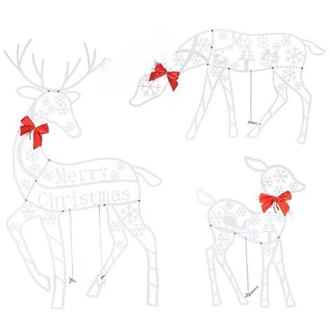 Lot de 3 décorations artisanales en fer forgé représentant un cerf, avec lumière LED et paillettes scintillantes. (1/5)
