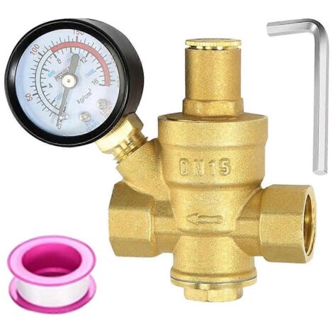 Régulateur de pression d'eau 1/2 pouce avec manomètre, pression d'eau réglable -- (1/5)