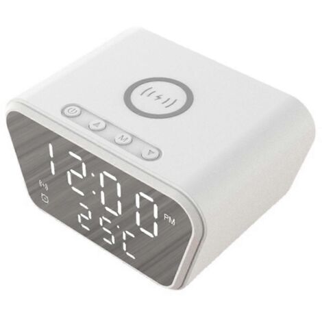 Réveil 15W Chargeur sans fil intelligent Horloge numérique LED Blanche-- (1/5)