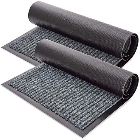 Tapis de porte antidérapant à double bande en PVC, tapis absorbant pour les pieds, hôtel 50x80cm-- (1/5)