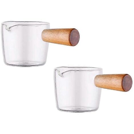 Lot de 2 pichets à crème en verre transparent avec poignée en bois. 50 ml (1/5)