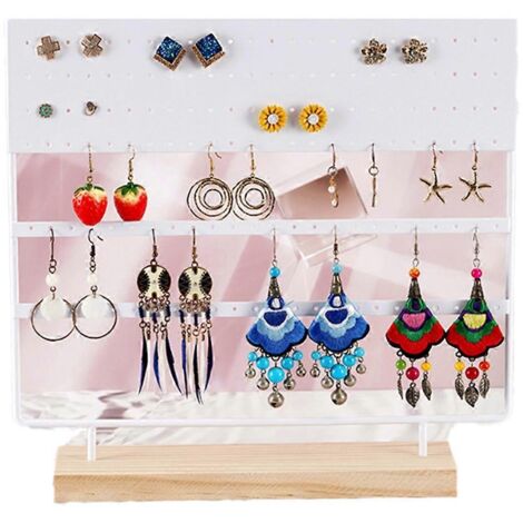 Présentoir à bijoux de bureau blanc à 144 trous pour boucles d'oreilles et bagues. (1/5)