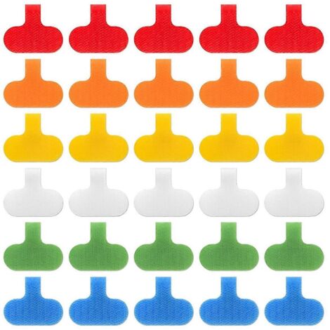 30 étiquettes pour câbles, étiquettes de cordon multicolores inscriptibles - (1/5)