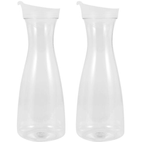 Lot de 2 carafes à eau en plastique de 1 L avec couvercles à clapet blancs - Qualité alimentaire - (1/5)
