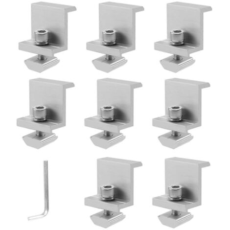 Supports de montage pour panneaux solaires, 8 pinces d'extrémité en aluminium pour panneaux solaires - Argenté (1/5)
