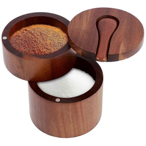 Salière en bois, boîte à épices à 2 étages, petite boîte en bois -- (1/5)