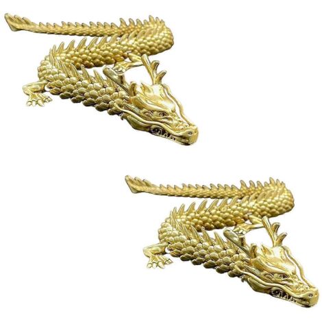 Lot de 2 dragons dorés à articulations mobiles, dragon du zodiaque chinois (1/5)