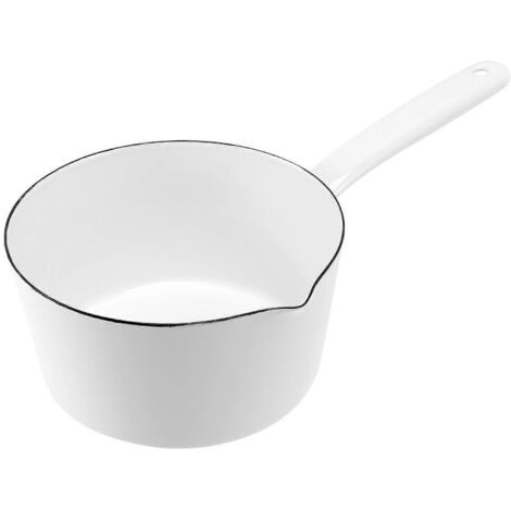 Casserole à lait en céramique blanche de 1,3 L avec longue poignée pour une personne. (1/5)