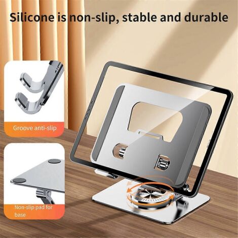 Support universel pour ordinateur portable avec base rotative à 360°, argent-- (1/5)