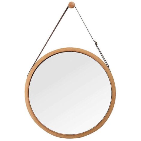 Miroir mural rond suspendu pour salle de bain et chambre - (Bambou, 15 pouces) (1/5)