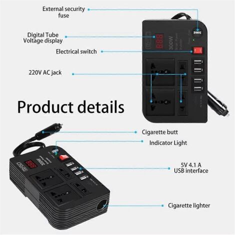Convertisseur de voiture 300 W haute puissance CC 12 V vers 220 V Multi--- (1/5)