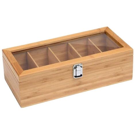 Boîte de rangement multifonctionnelle en bambou pour sachets de thé et bijoux --- (1/5)