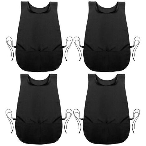 Lot de 4 tabliers de cordonnier avec 2 poches, blouse d'artiste imperméable - Noir (1/5)