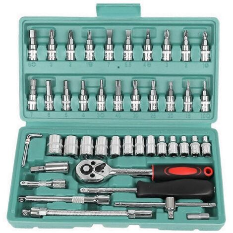 Kit d'outils de réparation automobile 46 pièces, jeu de douilles, vert (1/5)