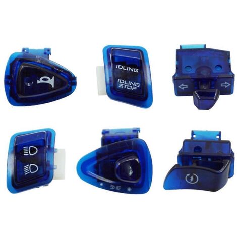 Lot de 6 boutons-poussoirs simples bleus pour scooters et cyclomoteurs GY6 50cc et 125cc. (1/5)