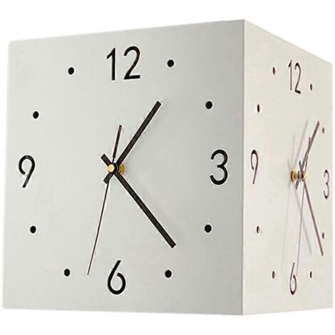 Horloge murale carrée silencieuse pour chambre à coucher - Double face, chargement par capteur - Blanche (1/5)