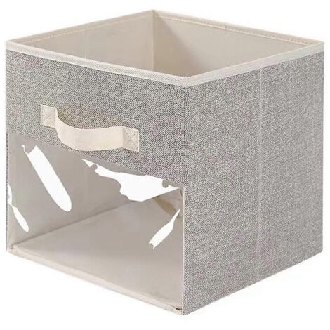 Boîte de rangement cubique en tissu, boîte de rangement transparente, blanc crème. (1/5)