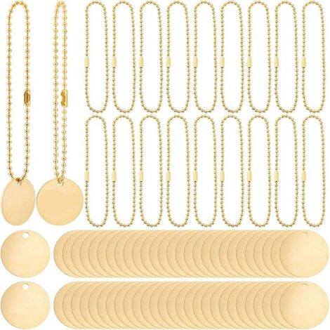 50 étiquettes rondes en laiton de 2,5 cm (1 pouce) avec 50 chaînes à billes de 2,4 mm (1/5)