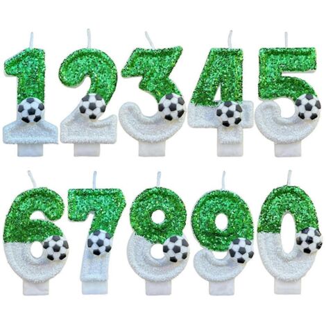 Bougies de football numérotées de 0 à 9, paillettes vertes, créations d'anniversaire (1/5)