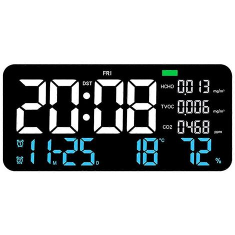 Horloge murale numérique LED bleue - Affichage formaldéhyde/CO2/TVOC (1/5)