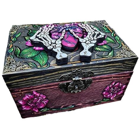 Boîte à clés cachées en forme de crâne, petite boîte décorative en bois, boîte à bijoux --- (1/5)