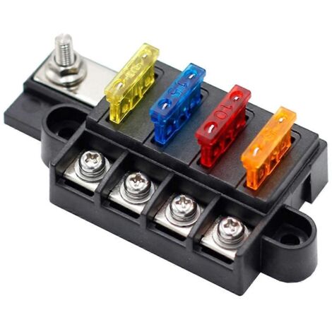 Boîte à fusibles à lames pour automobile, bateau et marine, 4 voies, 12-32 V, 4 circuits - Noir (1/5)