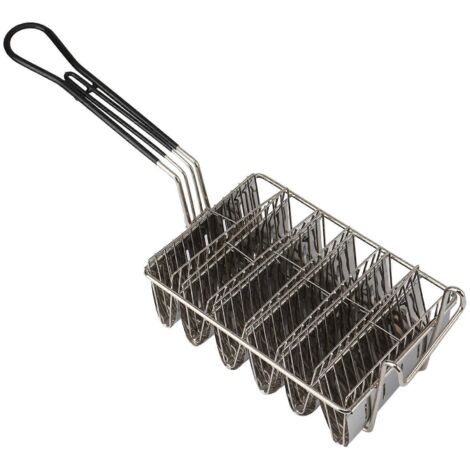 Panier à tacos pour friteuse, contenant 6 coquilles, avec poignée de transport. (1/5)