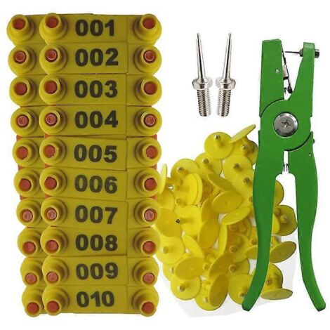 Pince à étiquettes auriculaires Applicateur de marqueurs pour moutons 001-100 Étiquettes-Jaunes-- (1/5)