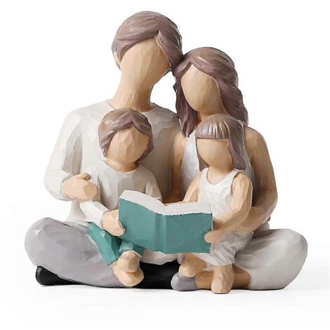 Figurines représentant une famille de 4 personnes lisant un livre, décoration intérieure --- (1/5)