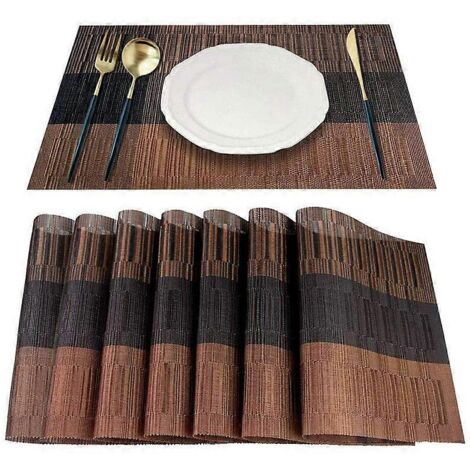 Set de table, 8 sets de table en vinyle tissé par groupe, tapis isolant en PVC bambou-- (1/5)
